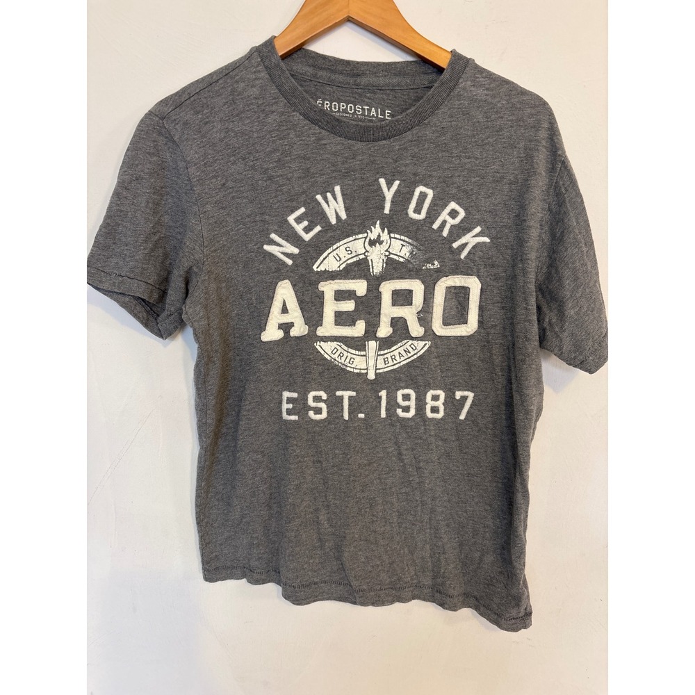 Aeropostale Mens New York Aero Est 1987 Graphic Tee Charcoal Gray Medium